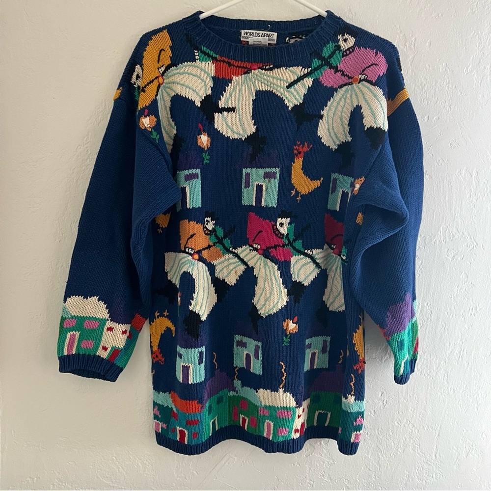 Vintage Worlds Apart Handknit Colorful Sweater Small